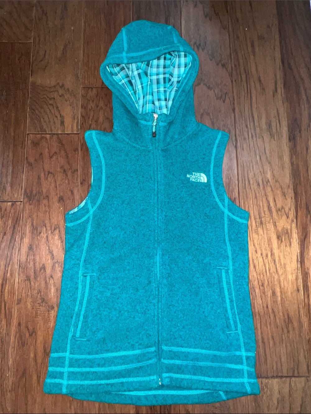 The North Face Teal Hooded Fleece Vest